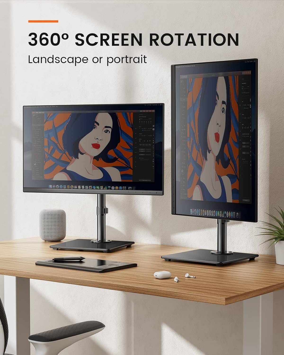 Ergonest Single Monitor Stand – Freestanding Glass Base (13–32 in)