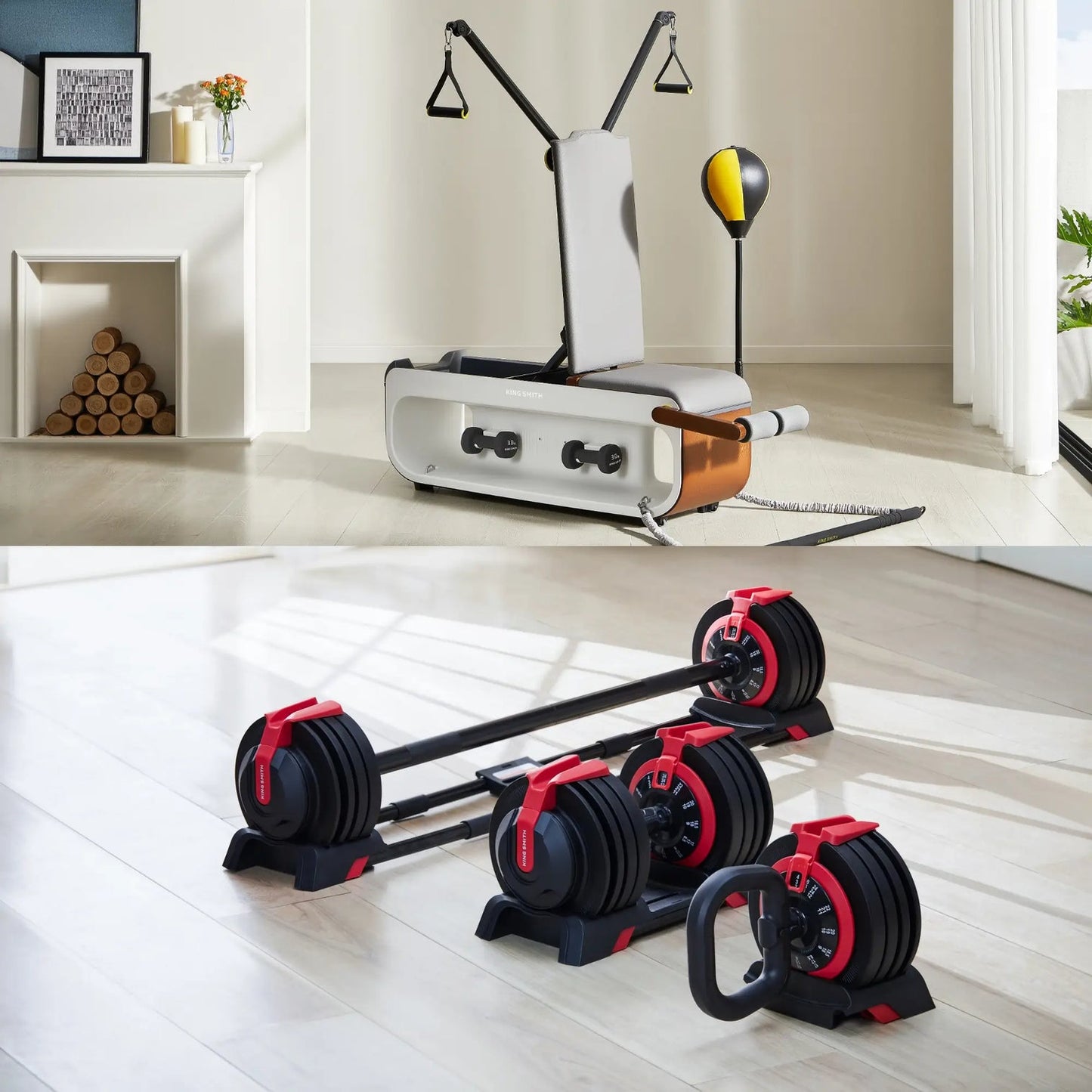 King Smith Fitness 24 kg 3-in-1 Adjustable Dumbbell, Barbell & Kettlebell Set