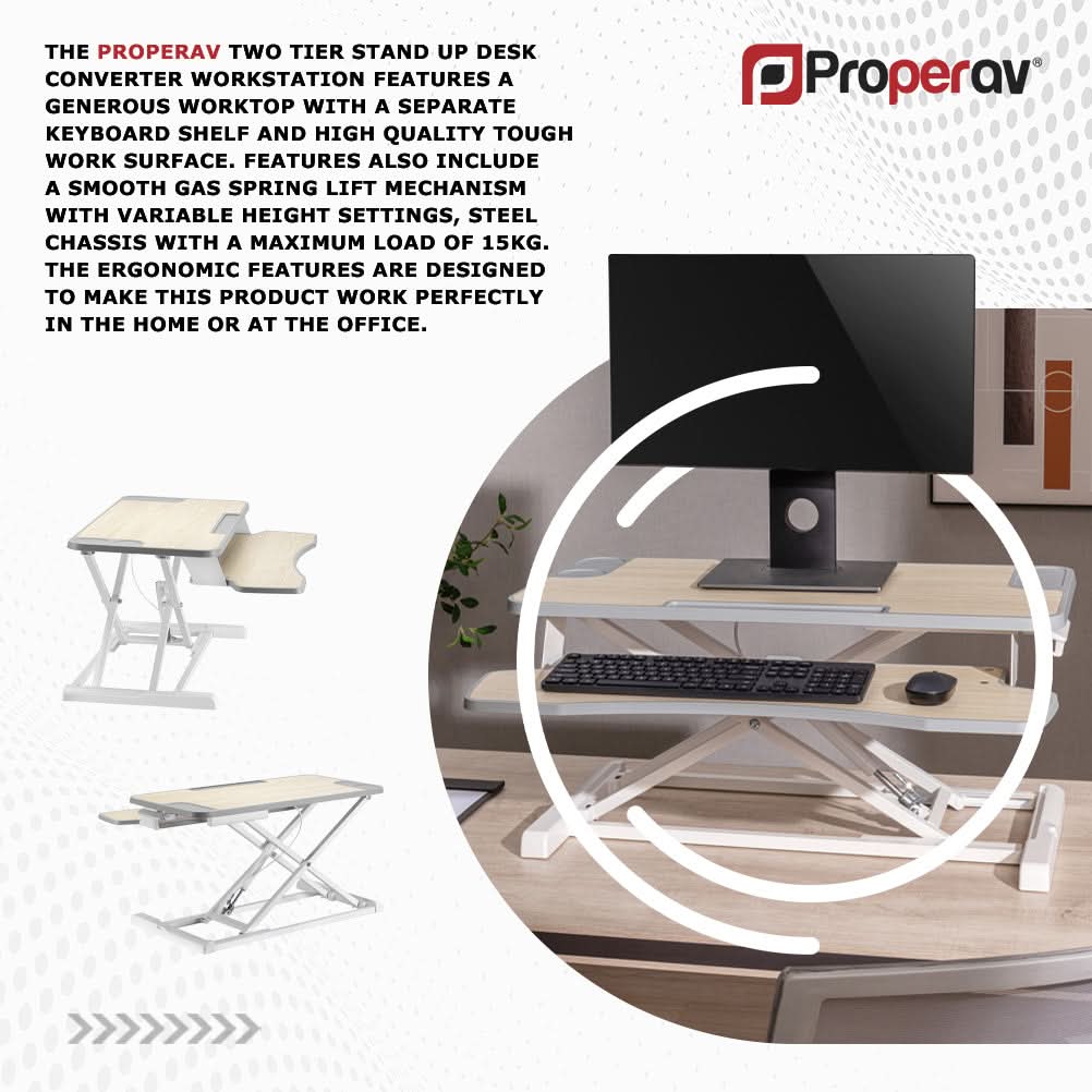Ergonest Two-Tier Sit-Stand Desk Converter – Gas Spring, White