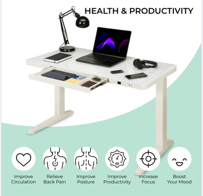 Ergonest E-Max Electric Standing Desk – Glass Top, White