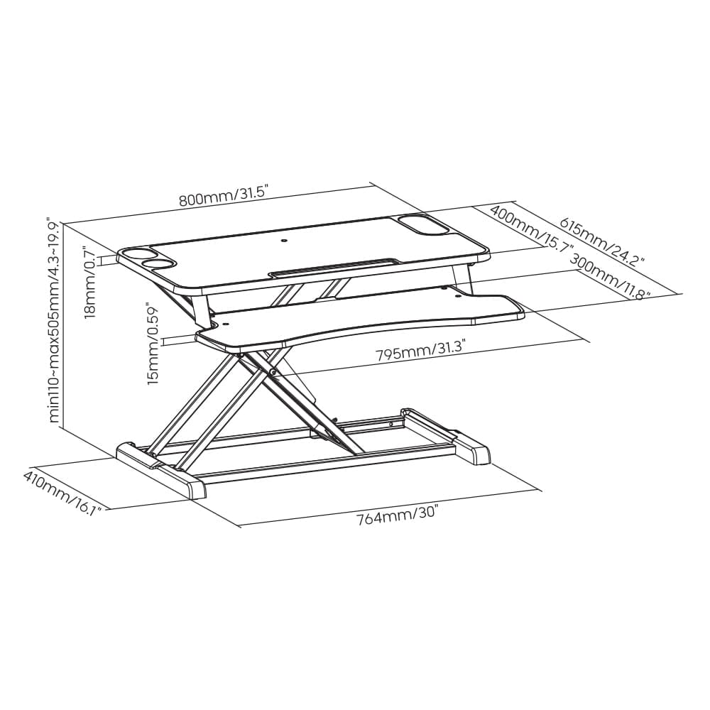 Ergonest Two-Tier Sit-Stand Desk Converter – Gas Spring, White