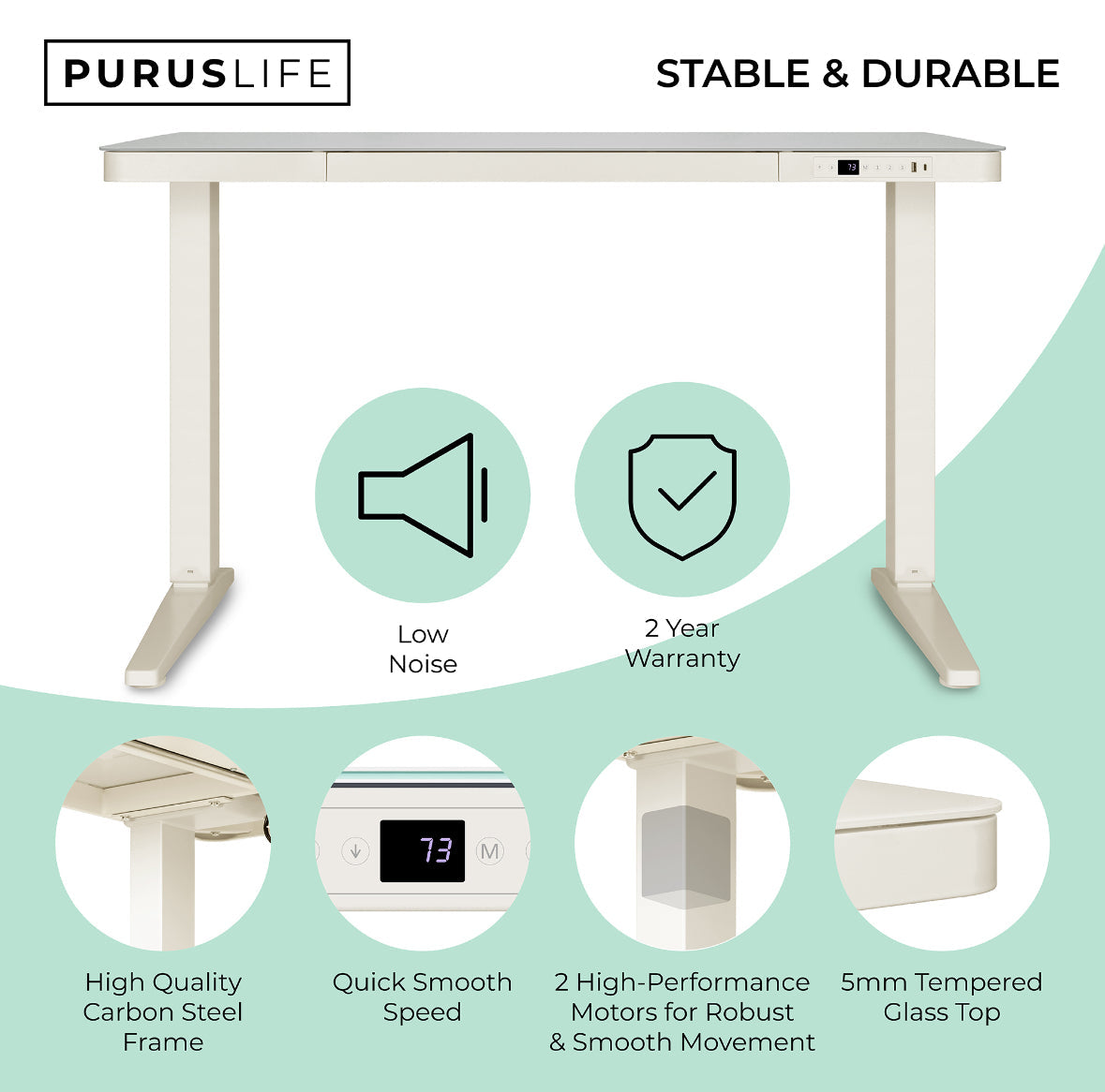 Ergonest E-Max Electric Standing Desk – Glass Top, White