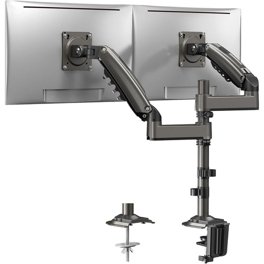 Tall dual monitor stand with long arms, 13 to 32 inch