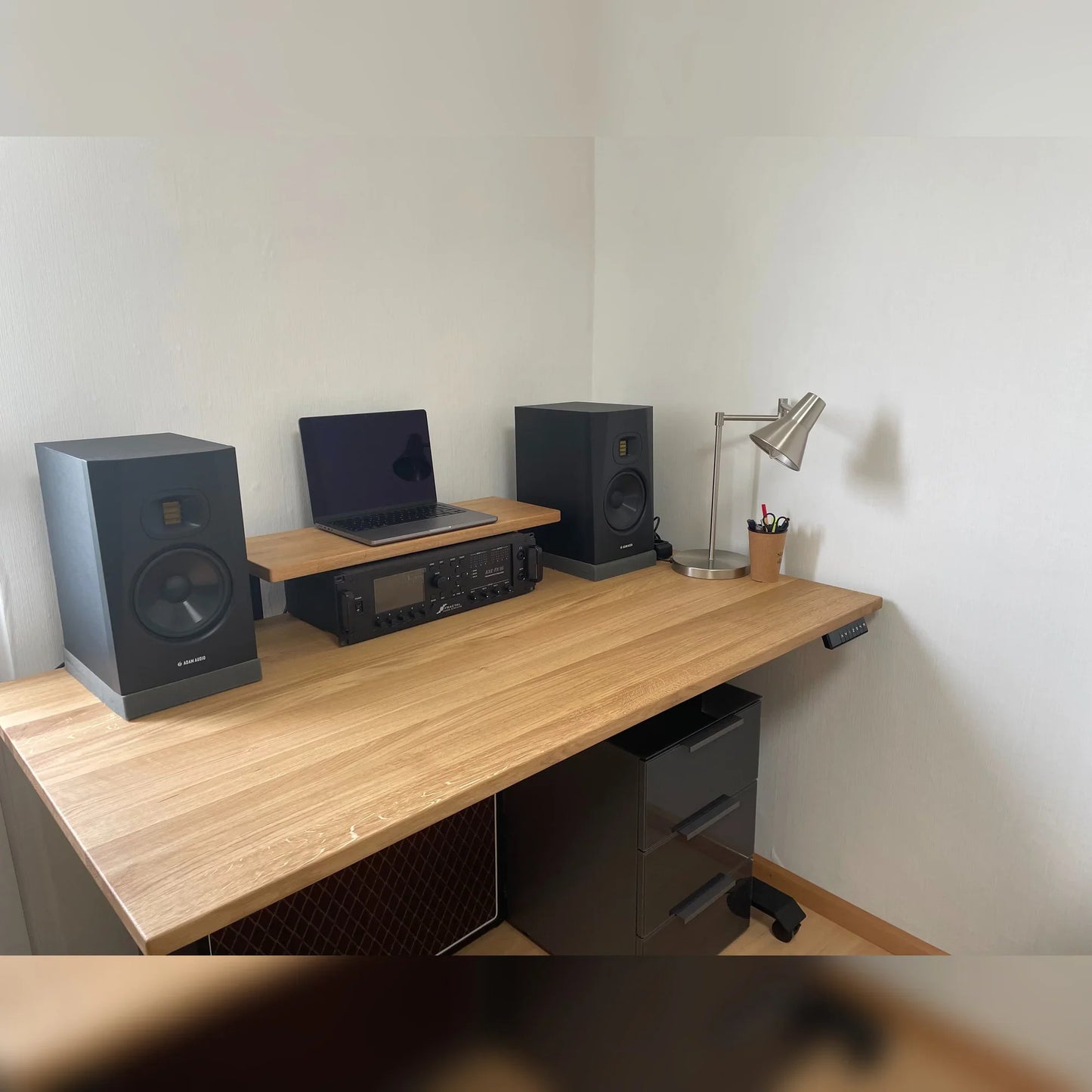 ErgoHide oak standing desk customer setup