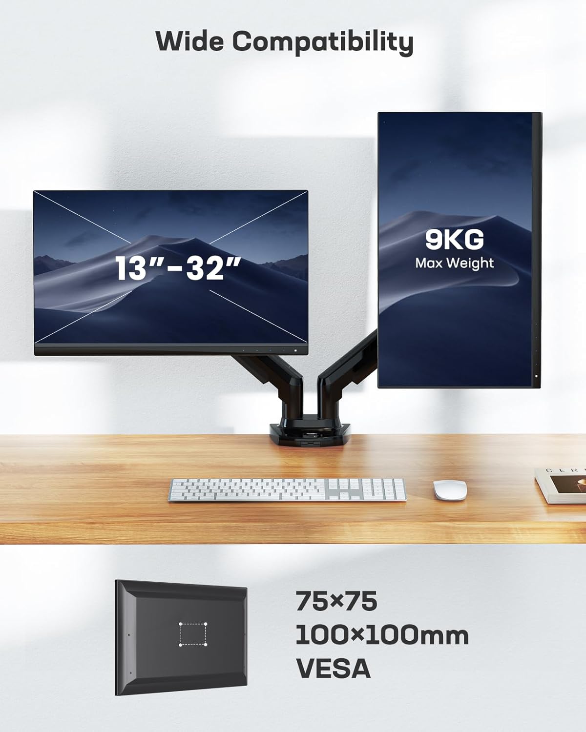 Ergonest Dual Monitor Arm – Adjustable Desk Mount (13–32 in)