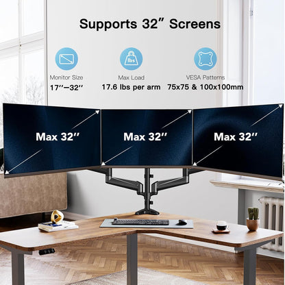 Ergonest Triple Monitor Arm – Adjustable Desk Mount (17–32 in)