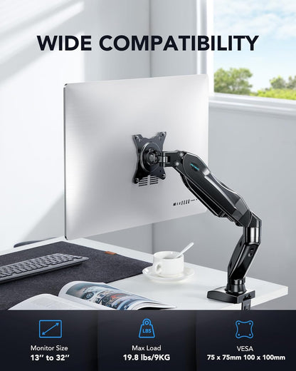 Ergonest Single Monitor Arm – Adjustable Desk Mount, White (13–32 in)
