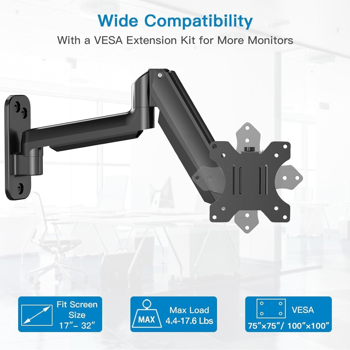 Ergonest Monitor Wall Mount – Gas Spring Arm (17–32 in)