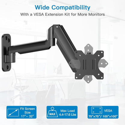Ergonest Monitor Wall Mount – Gas Spring Arm (17–32 in)