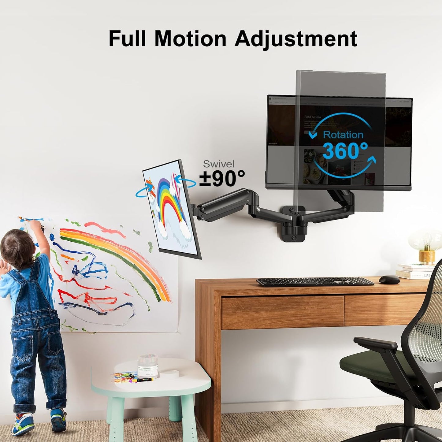 Ergonest Dual Monitor Wall Mount – Gas Spring Arm (up to 32 in)