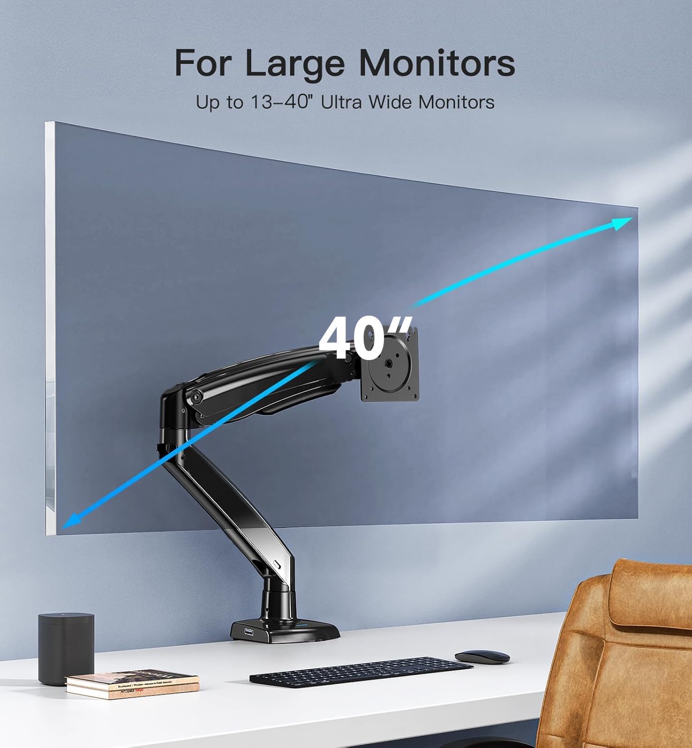 Ergonest Single Monitor Arm with USB – Desk Mount (13–40 in)