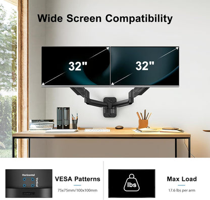 Ergonest Dual Monitor Wall Mount – Gas Spring Arm (up to 32 in)