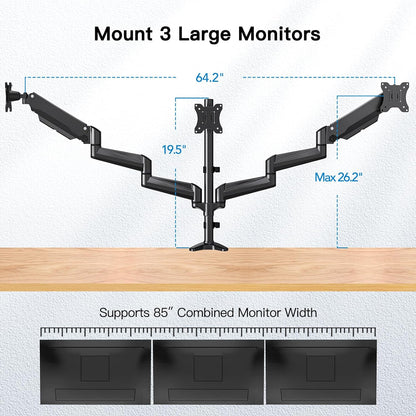Ergonest Triple Monitor Arm – Adjustable Desk Mount (17–32 in)