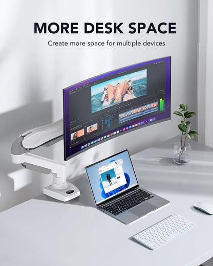 Ergonest Single Monitor Arm – Adjustable Desk Mount, White (13–32 in)