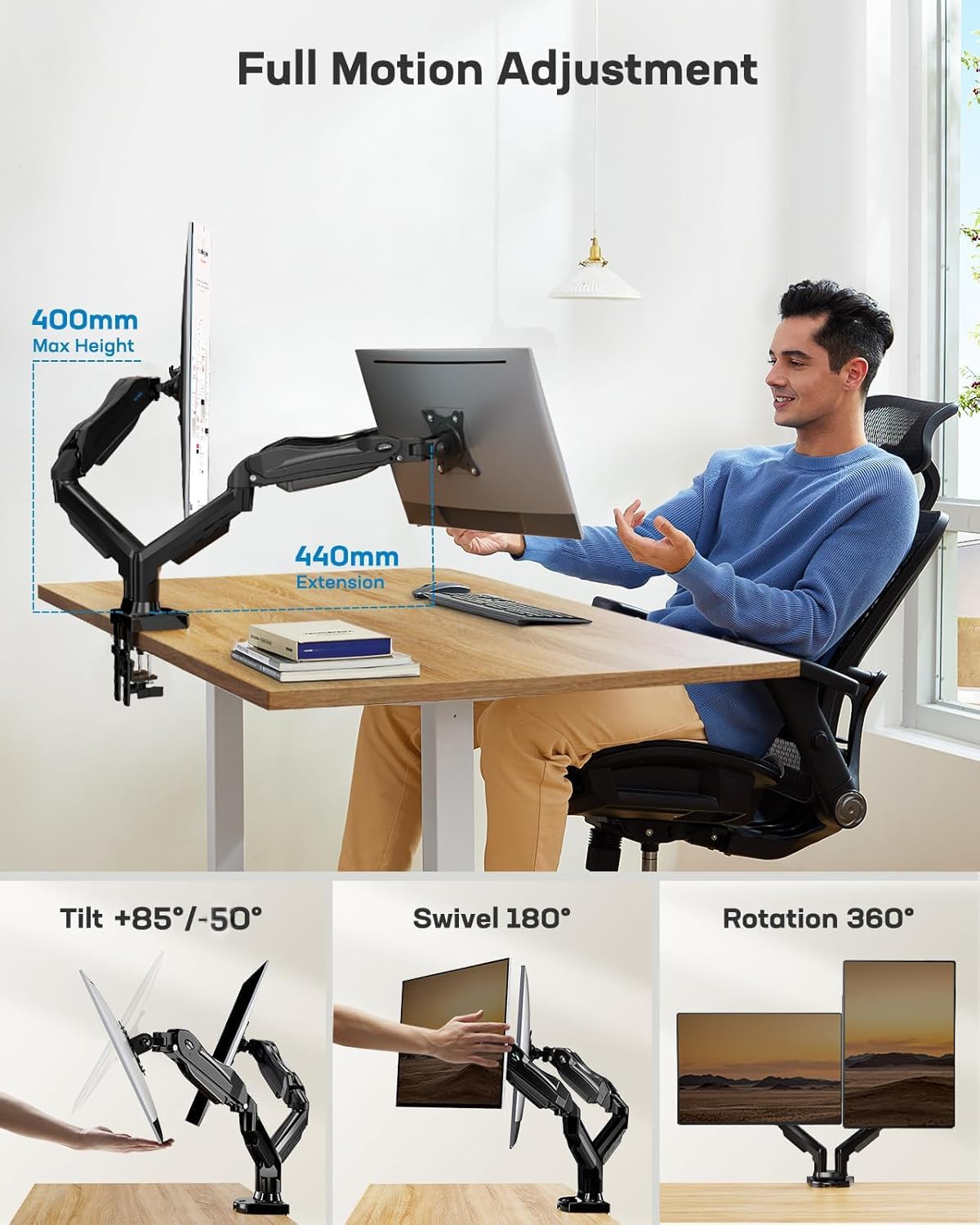 Ergonest Dual Monitor Arm – Adjustable Desk Mount (13–32 in)