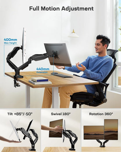 Ergonest Dual Monitor Arm – Adjustable Desk Mount (13–32 in)