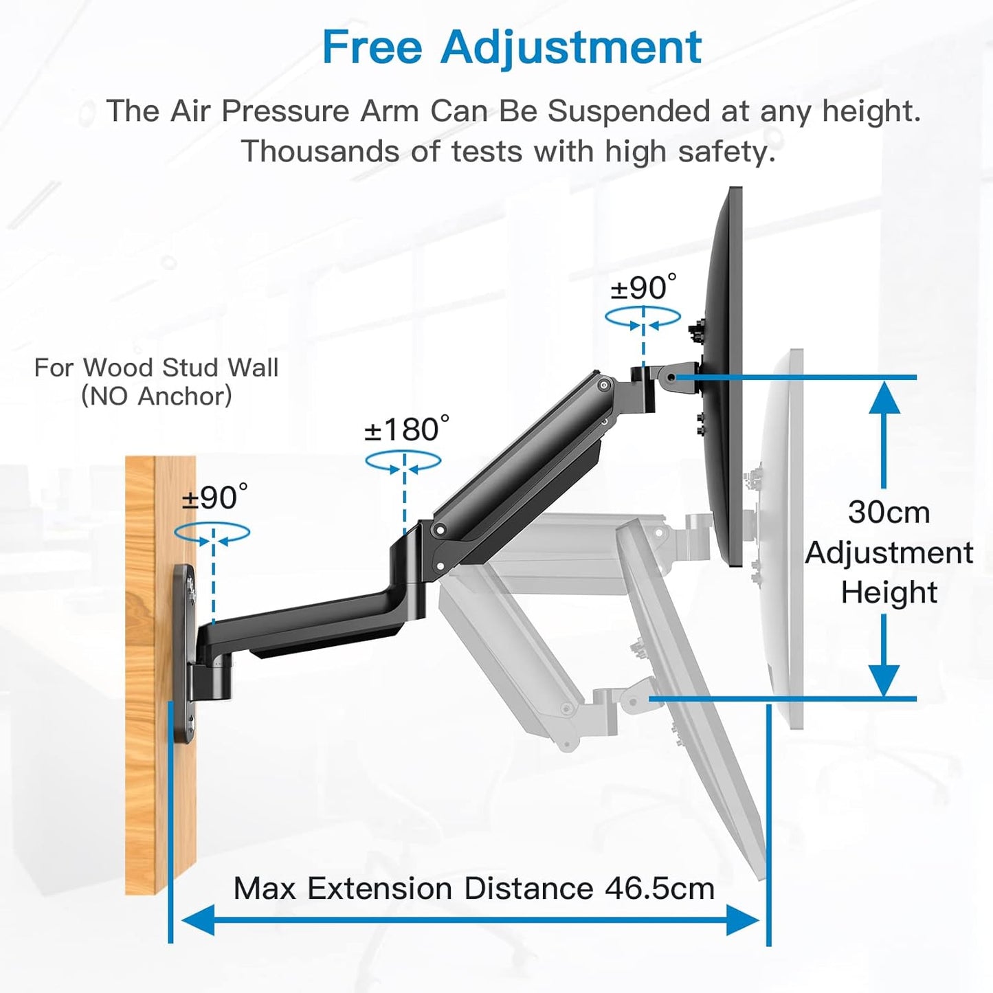 Ergonest Monitor Wall Mount – Gas Spring Arm (17–32 in)