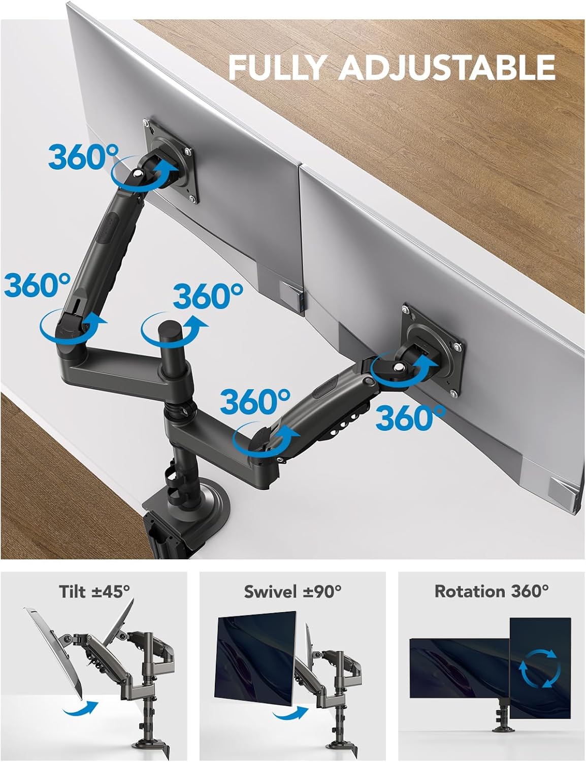 Ergonest Tall Dual Monitor Stand – Long Arms (13–32 in)