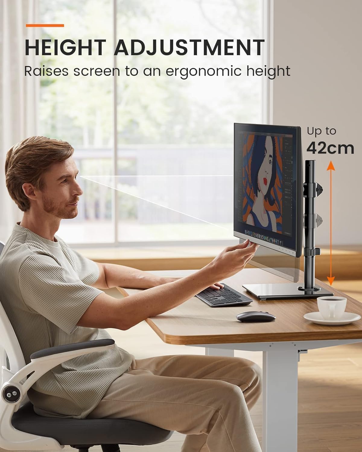 Ergonest Single Monitor Stand – Freestanding Glass Base (13–32 in)