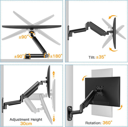 Ergonest Monitor Wall Mount – Gas Spring Arm (17–32 in)