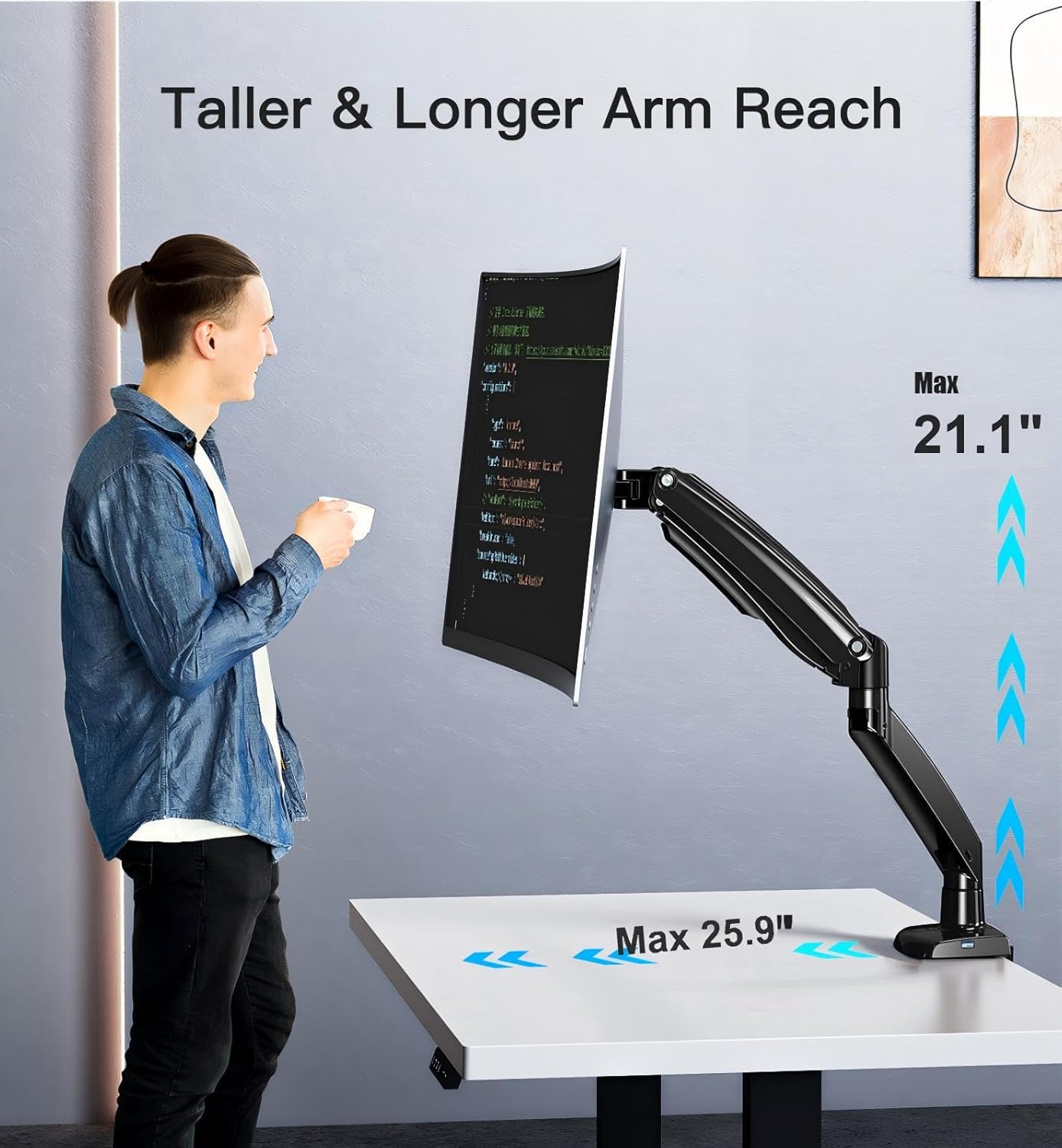 Ergonest Single Monitor Arm with USB – Desk Mount (13–40 in)