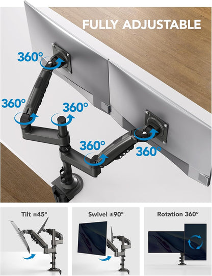 Ergonest Dual Monitor Arm – Tall Adjustable Desk Mount (13–32 in)