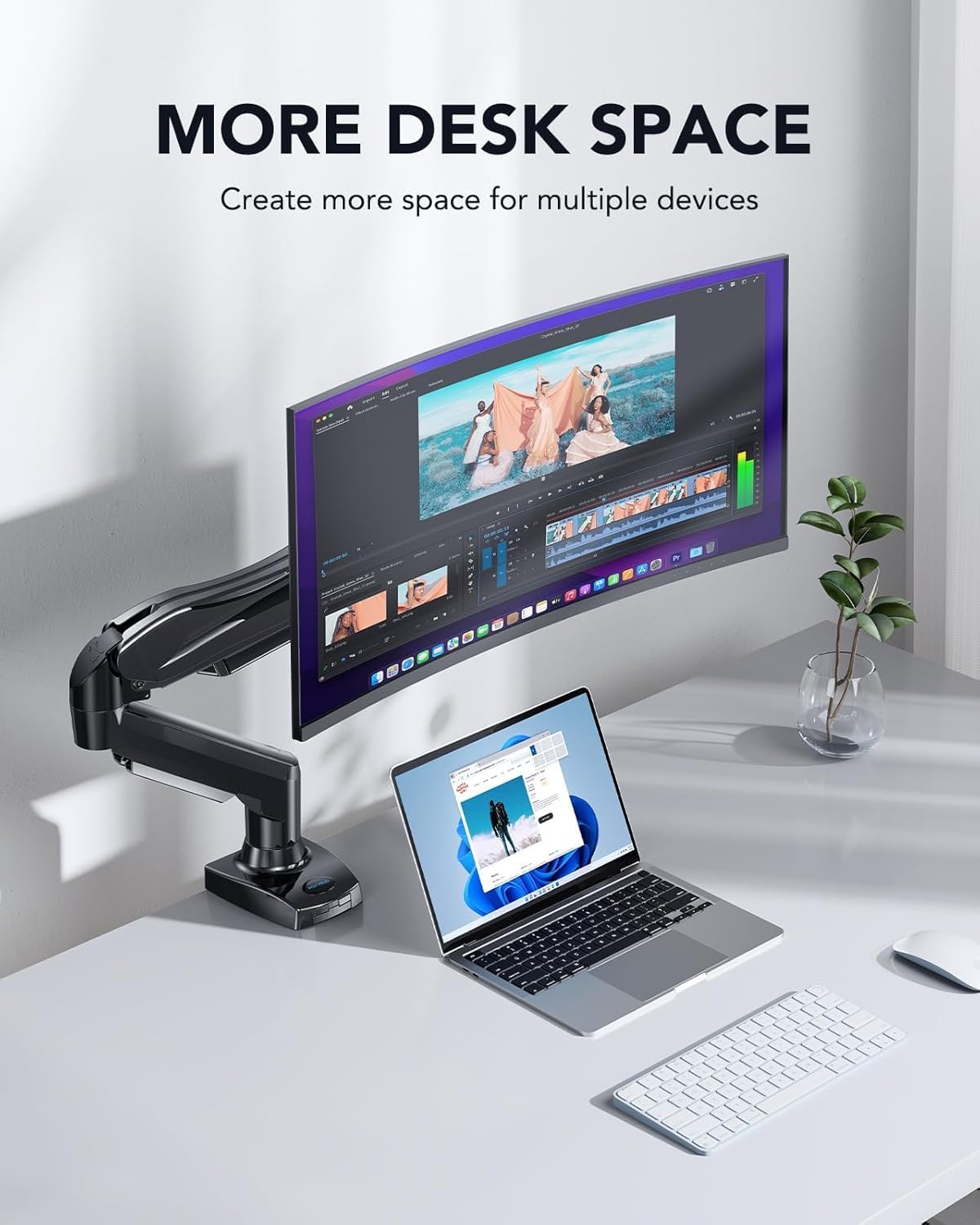 Ergonest Single Monitor Arm – Adjustable Desk Mount, White (13–32 in)
