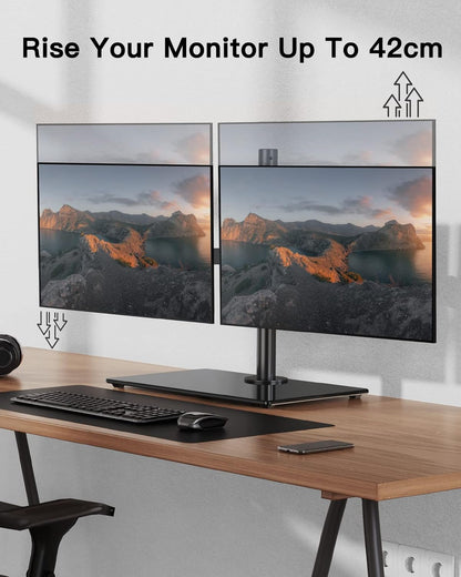 Ergonest Dual Monitor Stand – Freestanding Adjustable (13–32 in)