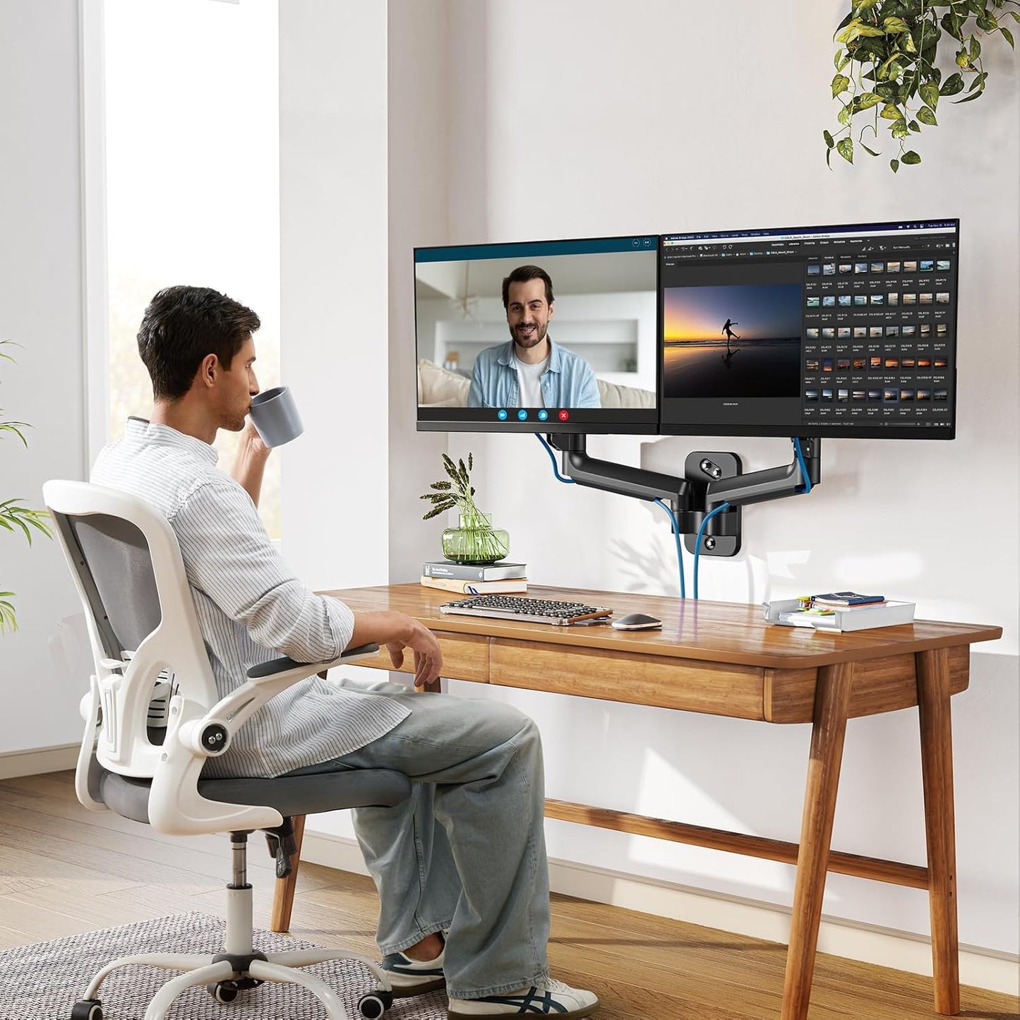 Ergonest Dual Monitor Wall Mount – Gas Spring Arm (up to 32 in)