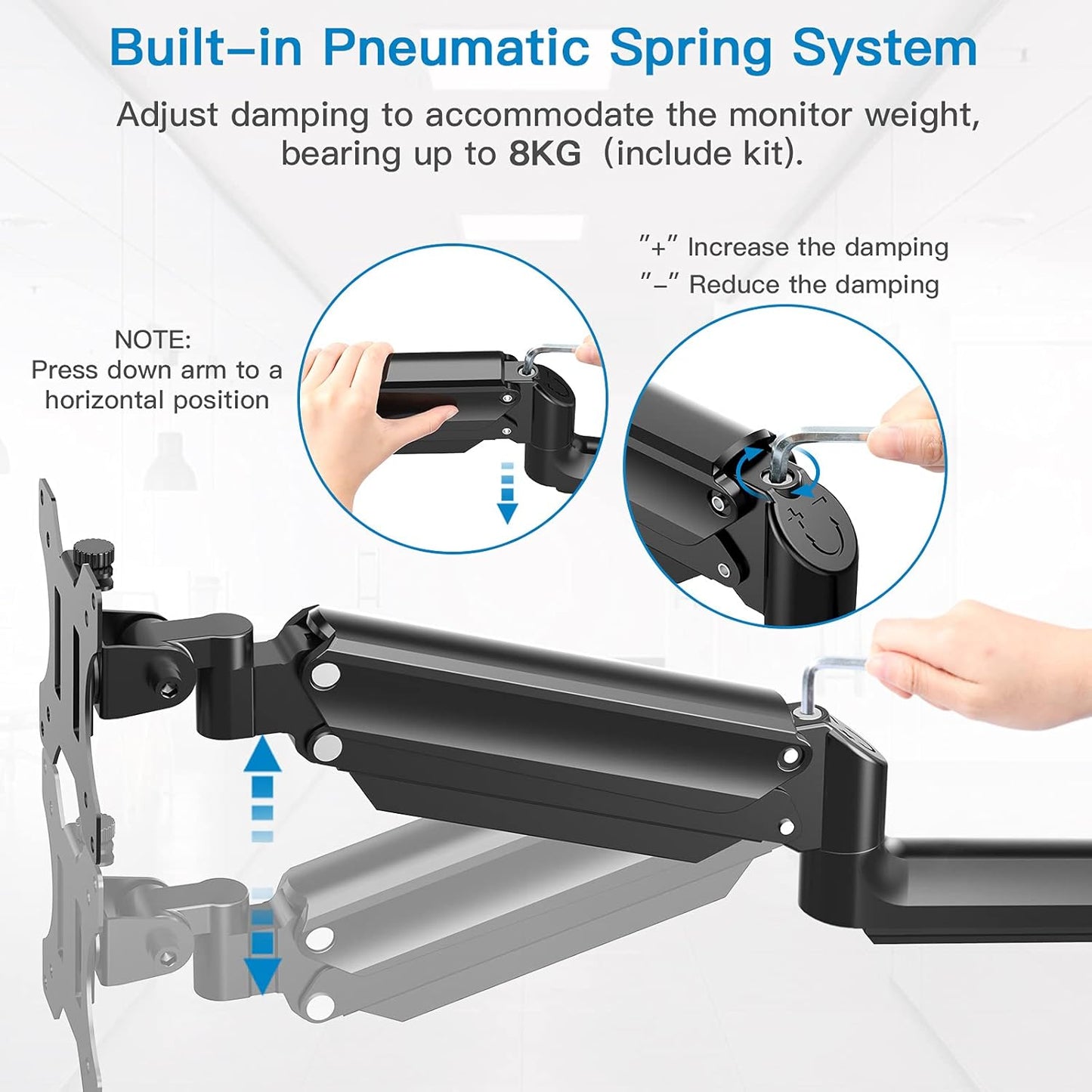 Ergonest Monitor Wall Mount – Gas Spring Arm (17–32 in)
