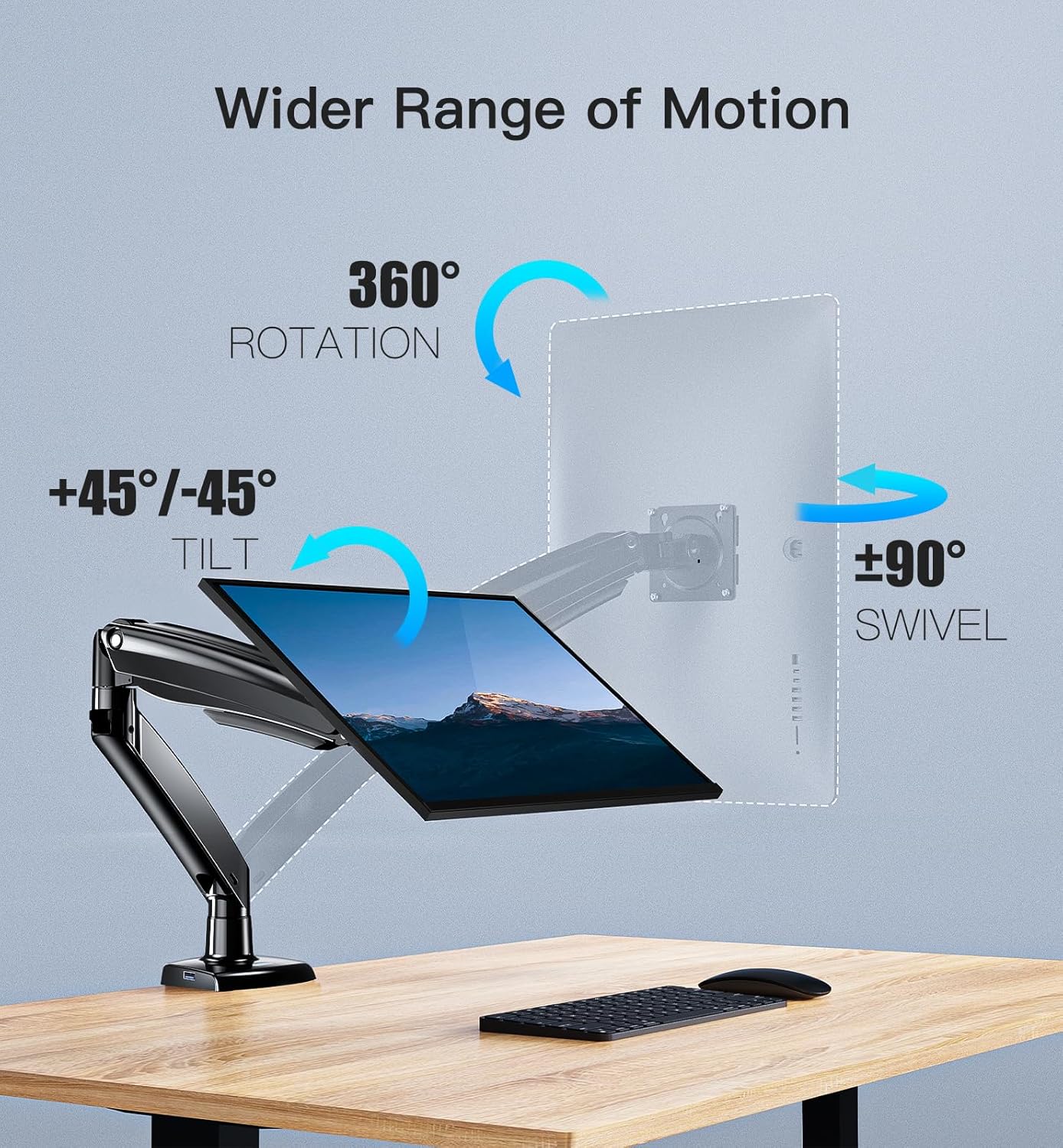 Ergonest Single Monitor Arm with USB – Desk Mount (13–40 in)