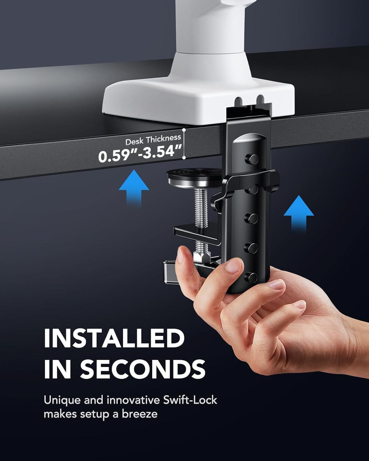 Ergonest Single Monitor Arm – Adjustable Desk Mount, White (13–32 in)