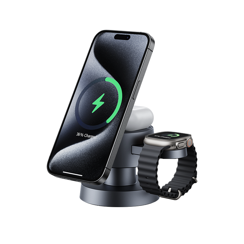Hexcal 4-in-1 Wireless Charging Station – iPhone, Apple Watch & AirPods Charger with LED Ambient Light