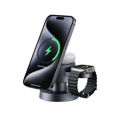 Hexcal 4-in-1 Wireless Charging Station – iPhone, Apple Watch & AirPods Charger with LED Ambient Light