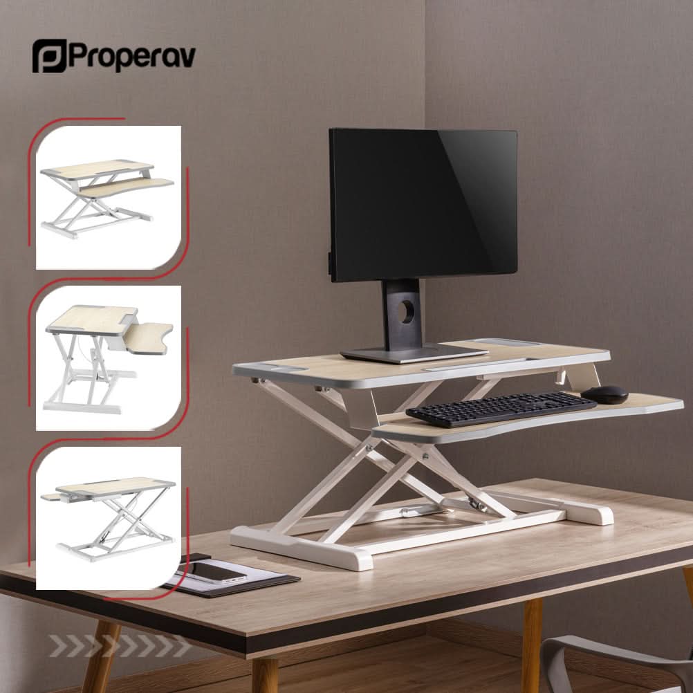 Ergonest Two-Tier Sit-Stand Desk Converter – Gas Spring, White