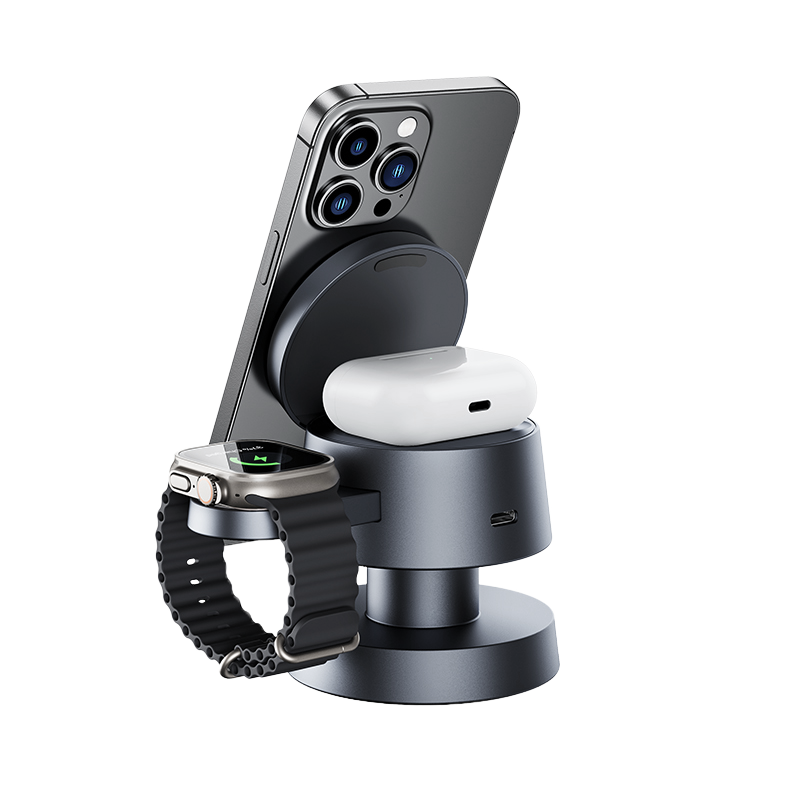 Hexcal 4-in-1 Wireless Charging Station – iPhone, Apple Watch & AirPods Charger with LED Ambient Light