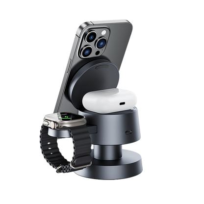 Hexcal 4-in-1 Wireless Charging Station – iPhone, Apple Watch & AirPods Charger with LED Ambient Light