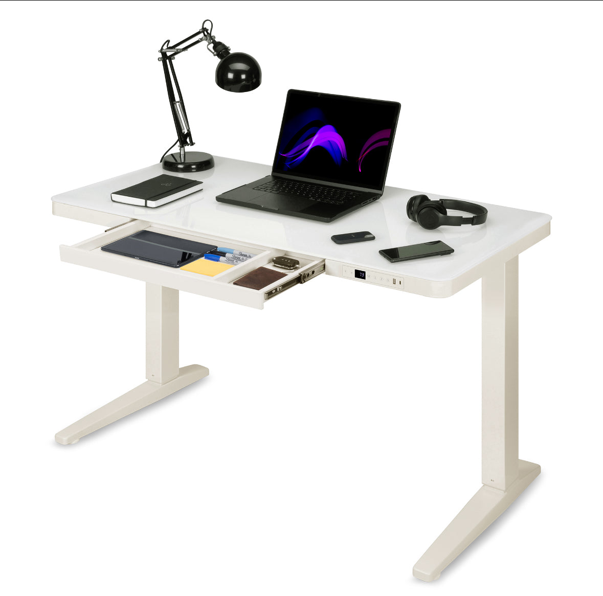 Ergonest E-Max Electric Standing Desk – Glass Top, White