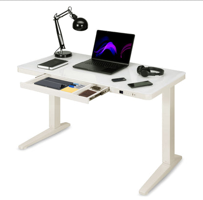 Ergonest E-Max Electric Standing Desk – Glass Top, White