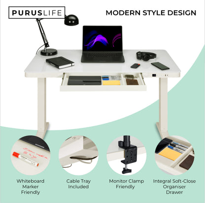 Ergonest E-Max Electric Standing Desk – Glass Top, White