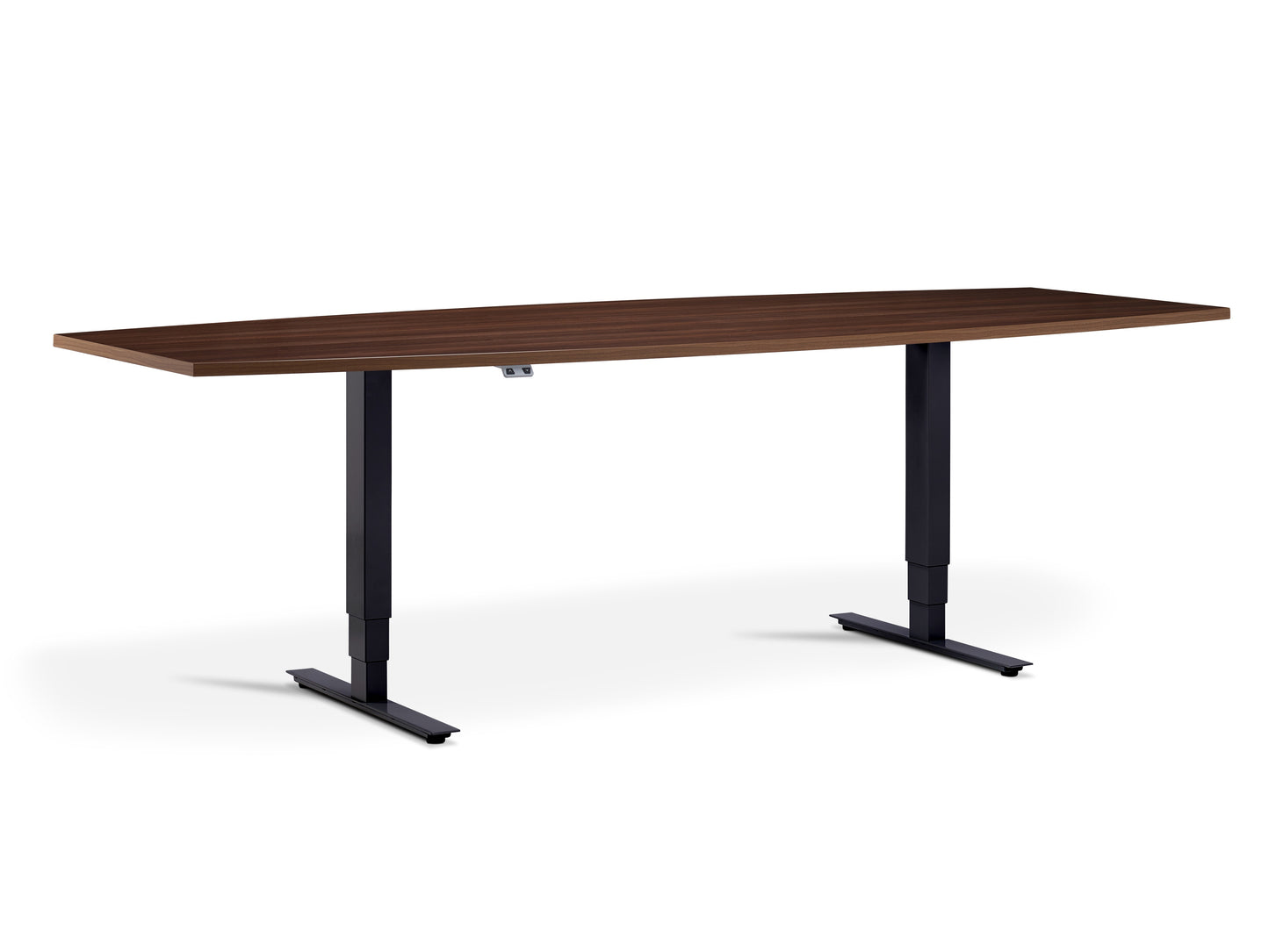 Stockholm Sit-Stand Meeting Table - Barrel Style (With Bluetooth Control) FRISKA Black Natural Dijon Walnut