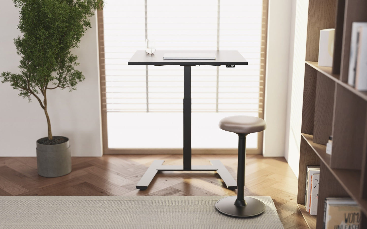 Flytta Mono single column sit-stand desk – black