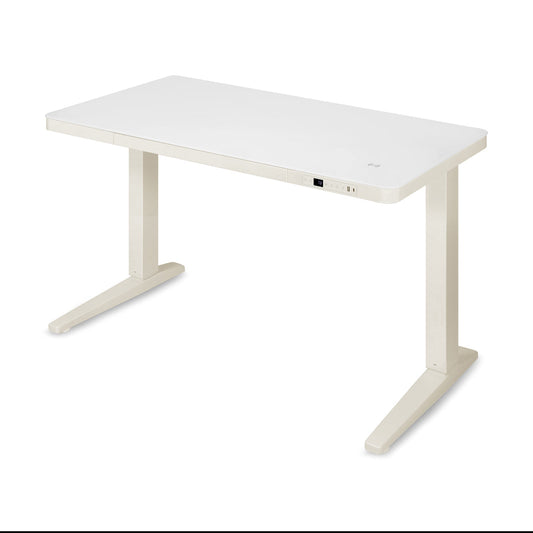E-Max electric standing desk, glass top, white