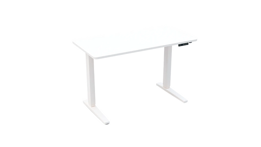 Classic electric standing desk, wood top, white