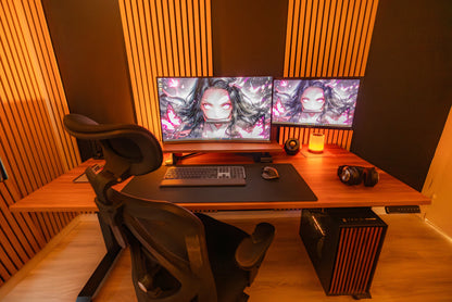 ErgoHide walnut desk customer workspace