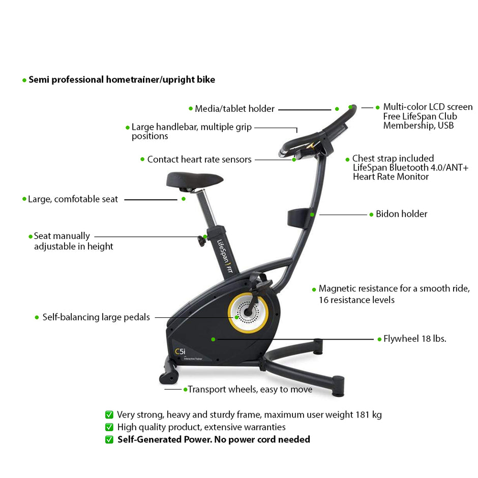 LifeSpan C5i Self-Generating Upright Bike LifeSpan