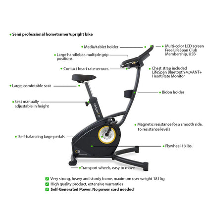 LifeSpan C5i Self-Generating Upright Bike LifeSpan