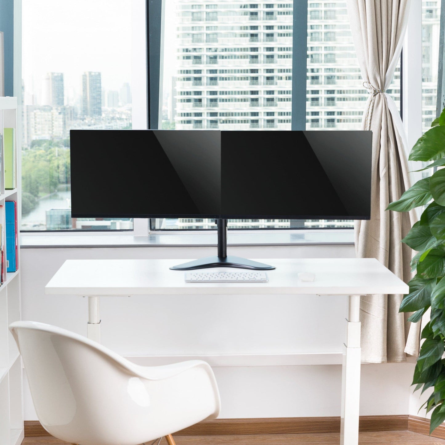 Ergonest Dual Monitor Stand – Freestanding Swing Arm (17–32 in)