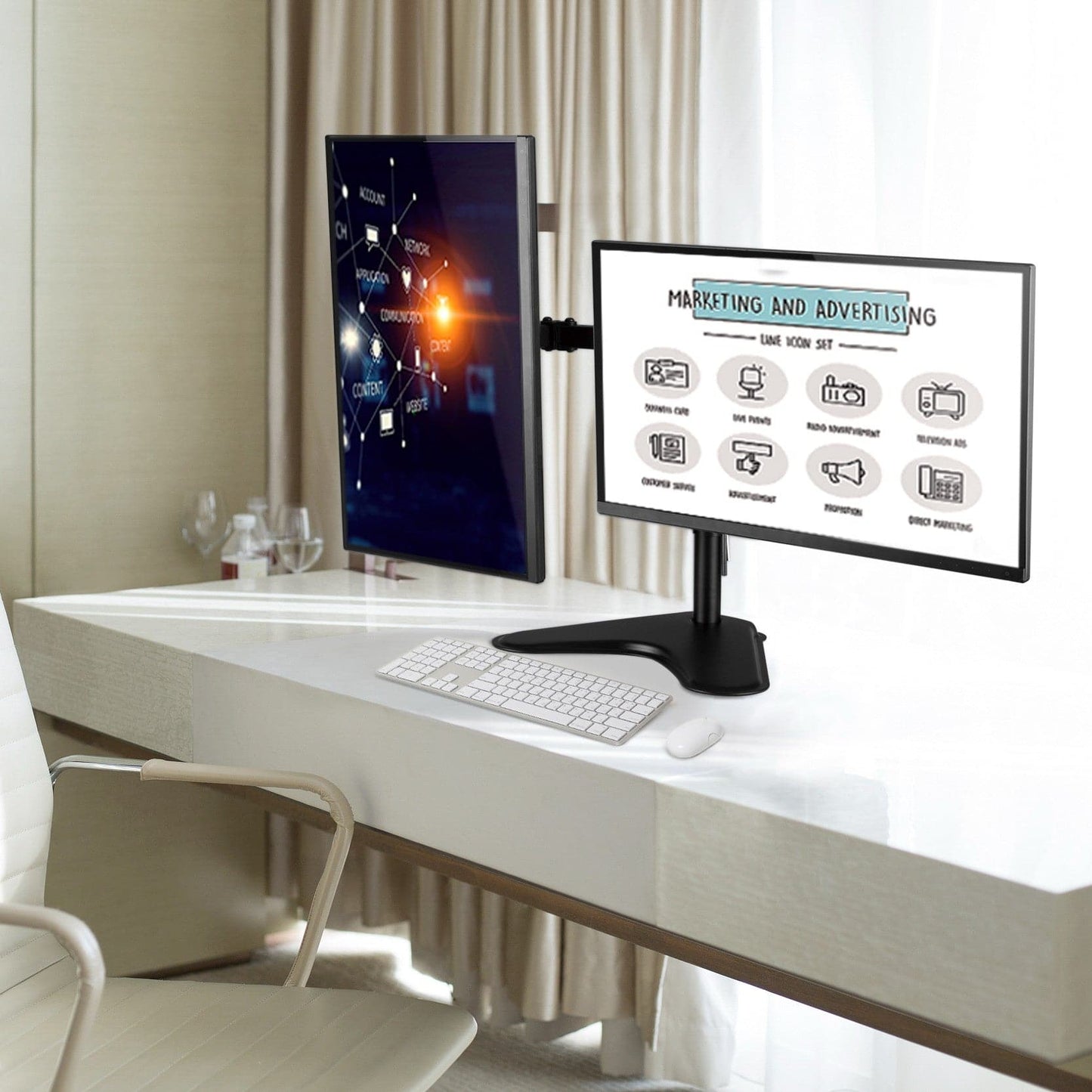 Ergonest Dual Monitor Stand – Freestanding Swing Arm (17–32 in)