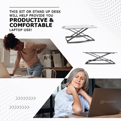 Ergonest Sit-Stand Desk Converter – Gas Spring, White